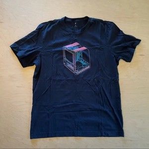 Apple Black Short Sleeve Tee with Retro Pink & Teal Graphic